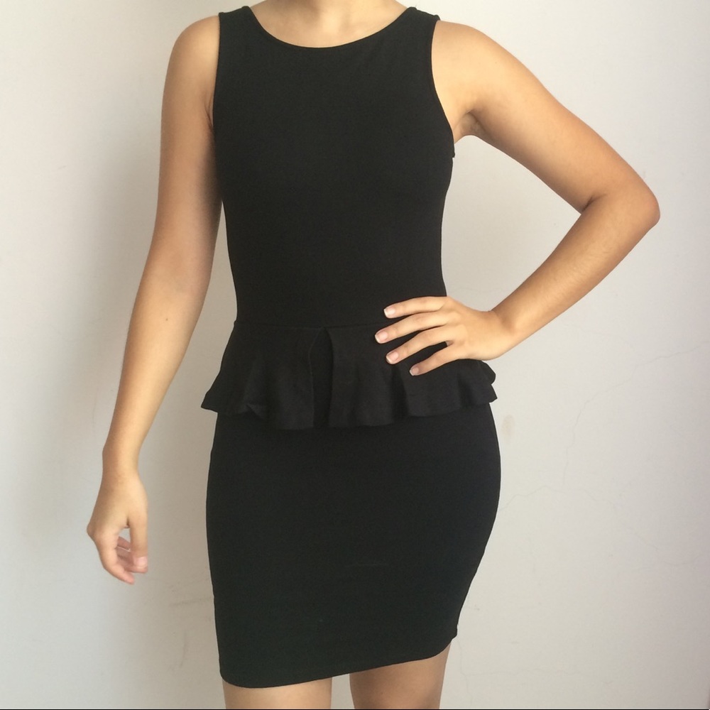 Zara Trafaluc Black Peplum Bodycon Dress